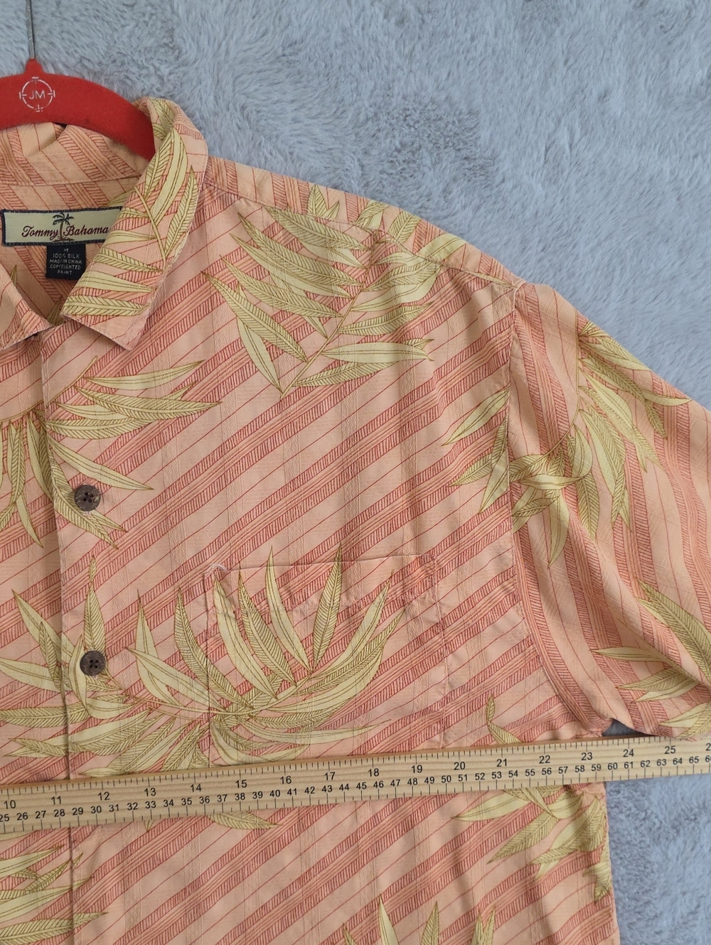 Tommy Bahama 100% Silk Hawaiian Camp Shirt Men's Medium Peach Palm Leaf Tropical - Picture 8 of 10